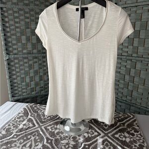 White House Black Market Ivory Short Sleeve w/ Chain Detail & Sheer Back Panel